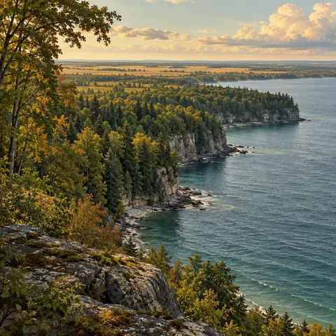 Illustration of a Great Lakes shoreline and prairie